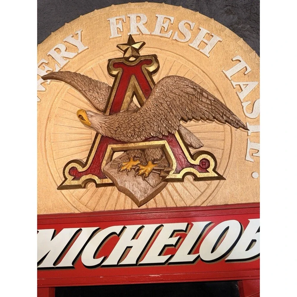 1997 Michelob Anheuser Busch Bar Sign Wood Carved Eagle VTG